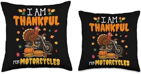 I Am Thankful for Motorcycles Funny Biker Fall Thanksgiving Throw Pillow - Image 3