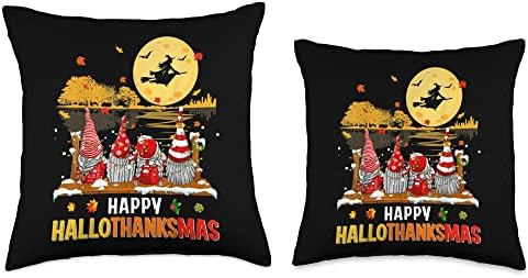 Happy Hallothanksmas Halloween Thanksgiving Christmas Gnomes Throw Pillow - Image 3