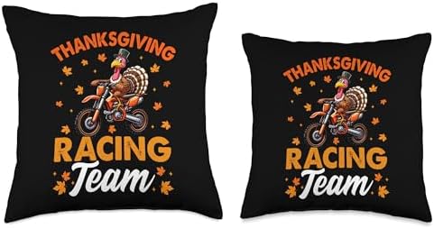 Thanksgiving Racing Team Funny Turkey Riding Dirt Bike Biker Throw Pillow - Image 3