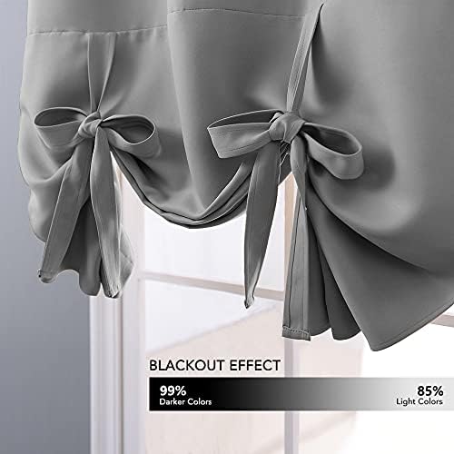 NICETOWN Balloon Shades Curtain - Room Darkening Bathroom Balloon Valance Blackout Window Treatment Tie Up Blind for Kitchen (Silver Grey, Rod Pocket Single Panel, W40 x L54) - Image 3