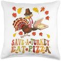 Funny Thanksgiving Costume 2023 Groovy Save A Turkey Eat A Pizza Funny Thanksgiving Costume Throw Pillow, 16x16, Multicolor by Unknown