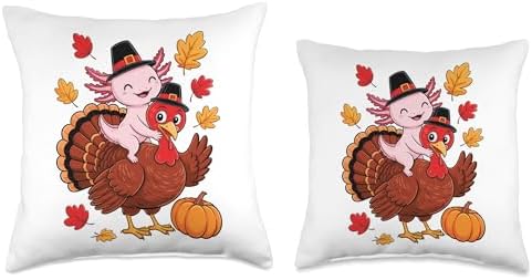 Thanksgiving Turkey Axolotl Pilgrim Hat Axolotls Throw Pillow - Image 3