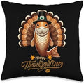 Funny Fish with Turkey Feathers Thanksgiving Throw Pillow by Unknown