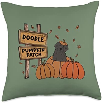 Labradoodle Pumpkin Patch Dog Lovers Thanksgiving Halloween Throw Pillow by Unknown