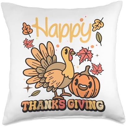 Happy Thanksgiving Colorful Tees Happy Thanksgiving Colorful Turkey & Pumpkin Fall Design Throw Pillow, 18x18, Multicolor by Unknown