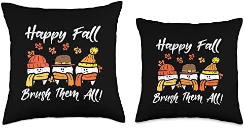 Happy Fall Brush Them All Teeth Thanksgiving Dental Dentist Throw Pillow - Image 3