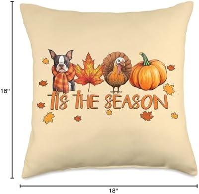 Tis The Season Boston Terrier Dog Fall Thanksgiving Throw Pillow - Image 4