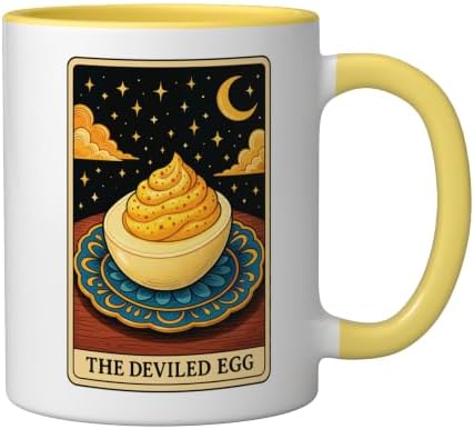 The Deviled Egg Tarot Card Ceramic Mug, Yellow/White, 11oz - Image 2