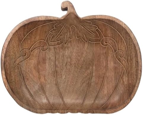 Boston International Mango Wood Tray Fall Decorative Platter, 9.75" x 7.75", Engraved Pumpkin by BostonInternational