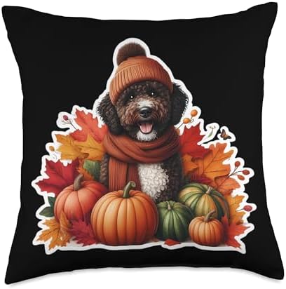 Autumn Fall Spanish Water Dog Owner Thanksgiving Mom Dad Throw Pillow by Unknown