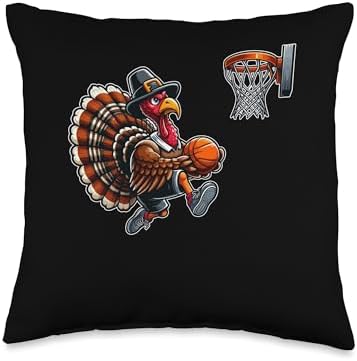 Turkey Thanksgiving Costume Playing Basketball Player Kids Throw Pillow by Unknown
