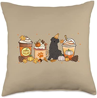 Labradoodle Coffee Pumpkin Spice Dog Lover Fall Thanksgiving Throw Pillow by Unknown