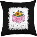 It's Fall Yall Pumpkin Pink Leopard Print Thanksgiving Women Throw Pillow by Unknown
