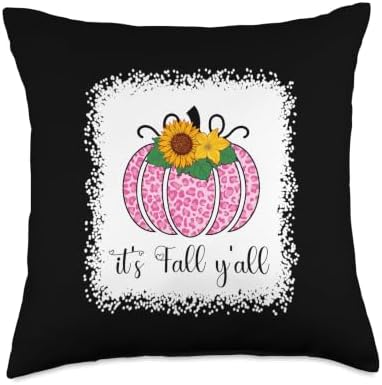 It's Fall Yall Pumpkin Pink Leopard Print Thanksgiving Women Throw Pillow by Unknown