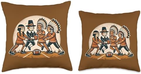 Pilgrim Indian Football Funny Thanksgiving Sports Team Play Throw Pillow - Image 3