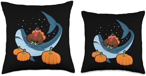 CharlIan Minds - Turkey & Shark Thanksgiving Thanksgiving Turkey Riding Shark Funny Boys Girls Throw Pillow, 16x16, Multicolor - Image 3