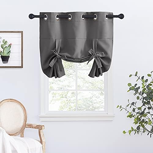 NICETOWN Bathroom Curtain Thermal Insulated Tie Up Window Shade Light Blocking Short Curtains for Kitchen, Grommet Top Panel, 34" Wide by 45" Long, Grey by NICETOWN
