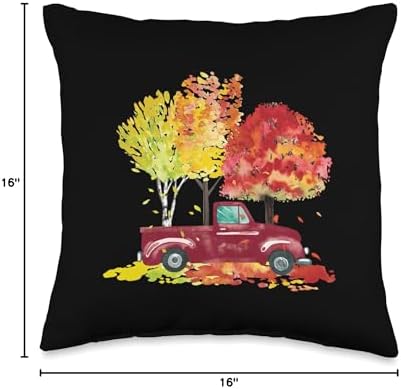Spot & Tiger Thanksgiving Red Pickup Truck Autumn Color Trees Cute Happy Fall Scene Throw Pillow, 16x16, Multicolor - Image 4