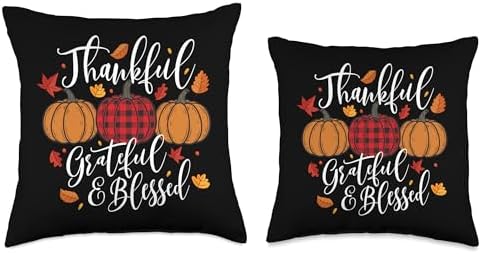 Thankful Grateful & Blessed - Thanksgiving Day Fall Holiday Throw Pillow - Image 3