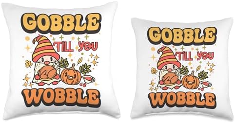 Funny Thanksgiving Tees Thanks Giving Gobble ‘Til You Wobble Turkey and Gnome Design Throw Pillow, 16x16, Multicolor - Image 3