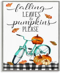 Fall Leaves Pumpkin Bicycle Sign, 16 x 20 Inch Framed Giclée Print by StupellIndustries