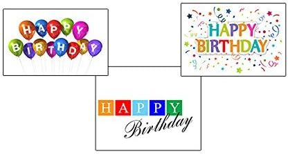 Birthday Greeting Card Assortment, 3 Card Designs, 5x7 Inches, 25 Cards & 26 Bright White Envelopes (VP1601)