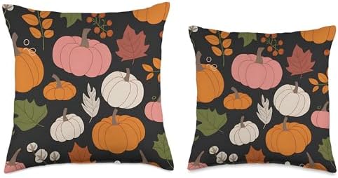 Pumpkin Autumn Pattern Thanksgiving Colorful Fall Leaves Throw Pillow - Image 3