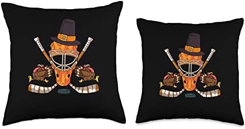 Hockey Turkey Thanksgiving Day Funny Sport Fall Autumn Throw Pillow - Image 3