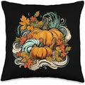 Pumpkins Fall Season Autumn Leaves Thanksgiving Vintage Throw Pillow by Unknown