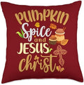 Fall Season Idea Pumpkin Spice And Jesus Christ Thanksgiving Throw Pillow by Unknown