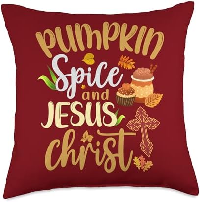 Fall Season Idea Pumpkin Spice And Jesus Christ Thanksgiving Throw Pillow by Unknown