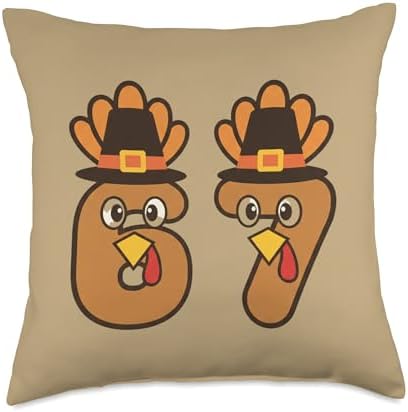 Funny 67 Turkey Thanksgiving Design - Cute 6 & 7 Turkey Num Throw Pillow by Unknown