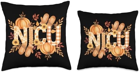 Fall NICU Nurse Pumpkin Autumn Cute Thanksgiving Season Throw Pillow - Image 3