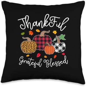 Thanksgiving Thankful Grateful Blessed Pumpkin Women Girls Throw Pillow by Unknown