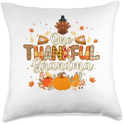 One Thankful Grandma Autumn Grandma Thanksgiving One Thankful Fall Leaves Autumn Grandma Thanksgiving Throw Pillow, 18x18, Multicolor by Unknown