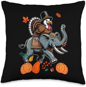 Thanksgiving Turkey Riding Elephant Costume Kids Toddlers Throw Pillow by Unknown