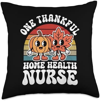 One Thankful Home Health Nurse Funny Autumn Thanksgiving Throw Pillow by Unknown