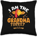 I Am The Grandma Turkey Matching Family Thanksgiving Throw Pillow by Unknown