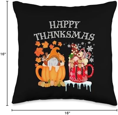 Happy Thanksmas Funny Gnome Thanksgiving and Xmas Merry Thanksmas Thanksgiving and Christmas Cute Gnome Throw Pillow, 16x16, Multicolor - Image 4