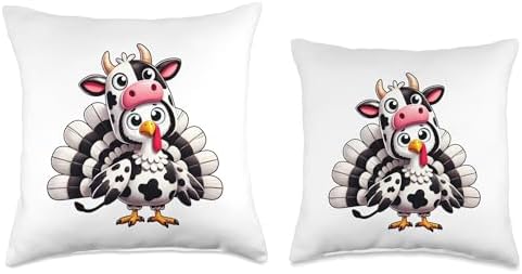 Funny Turkey Dressed as Cow Thanksgiving Design Throw Pillow - Image 3