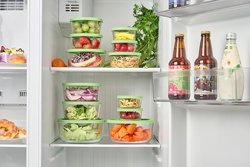 16-Piece Glass Food Storage Containers Set (8 Containers + 8 BPA-Free Lids) | 1-Cup, Leakproof | Microwave, Freezer, Oven & Dishwasher Safe | Ideal for Meal Prep & Pantry Organization, Pistachio