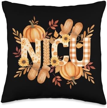 Fall NICU Nurse Pumpkin Autumn Cute Thanksgiving Season Throw Pillow by Unknown