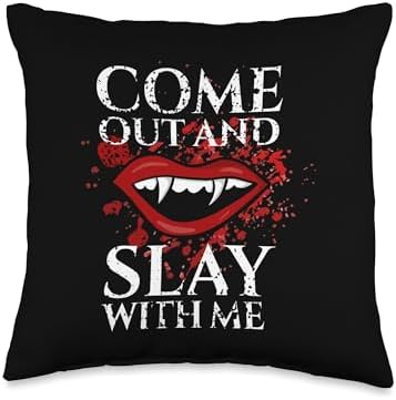 Come Out And Slay With Me Vampire Fangs Halloween Throw Pillow