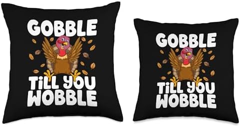 Gobble Til You Wobble Thanksgiving Turkey Funny Boys Kids Throw Pillow - Image 3