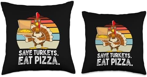 Turkey Funny Thanksgiving Save Turkeys Eat Pizza Men Boys Throw Pillow - Image 3