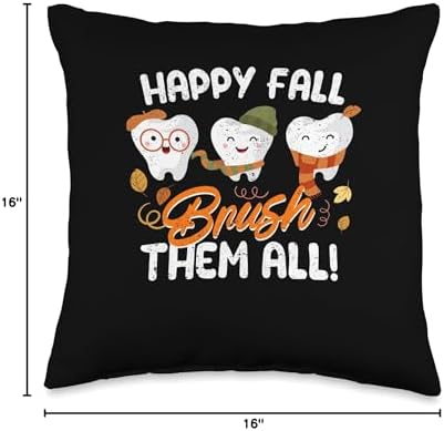 Fall Leaves Shirt Autumn Foliage Pumpkin Decor Happy Fall Brush Them All Dental Dentist Squad Thanksgiving Throw Pillow, 16x16, Multicolor - Image 4