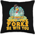 Cute Thanksgiving Turkey May The Forks Be with You Throw Pillow by Unknown