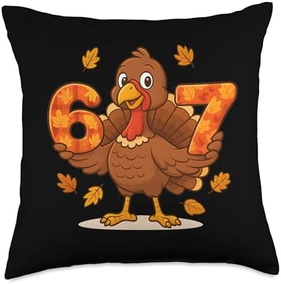 Funny Number 67 Thanksgiving Turkey Six Seven Meme Boys Throw Pillow by Unknown