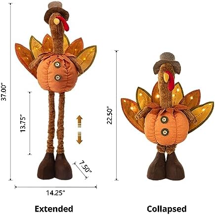Glitzhome Thanksgiving Porch Decor Fabric Turkey Decorative Signage Standing Decor with Telescoping Legs and Timer - Image 2