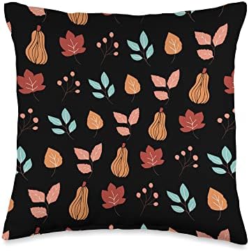 Cute Fall Thanksgiving Brown Leaves Autumn Botanical Pumpkin Throw Pillow by Unknown